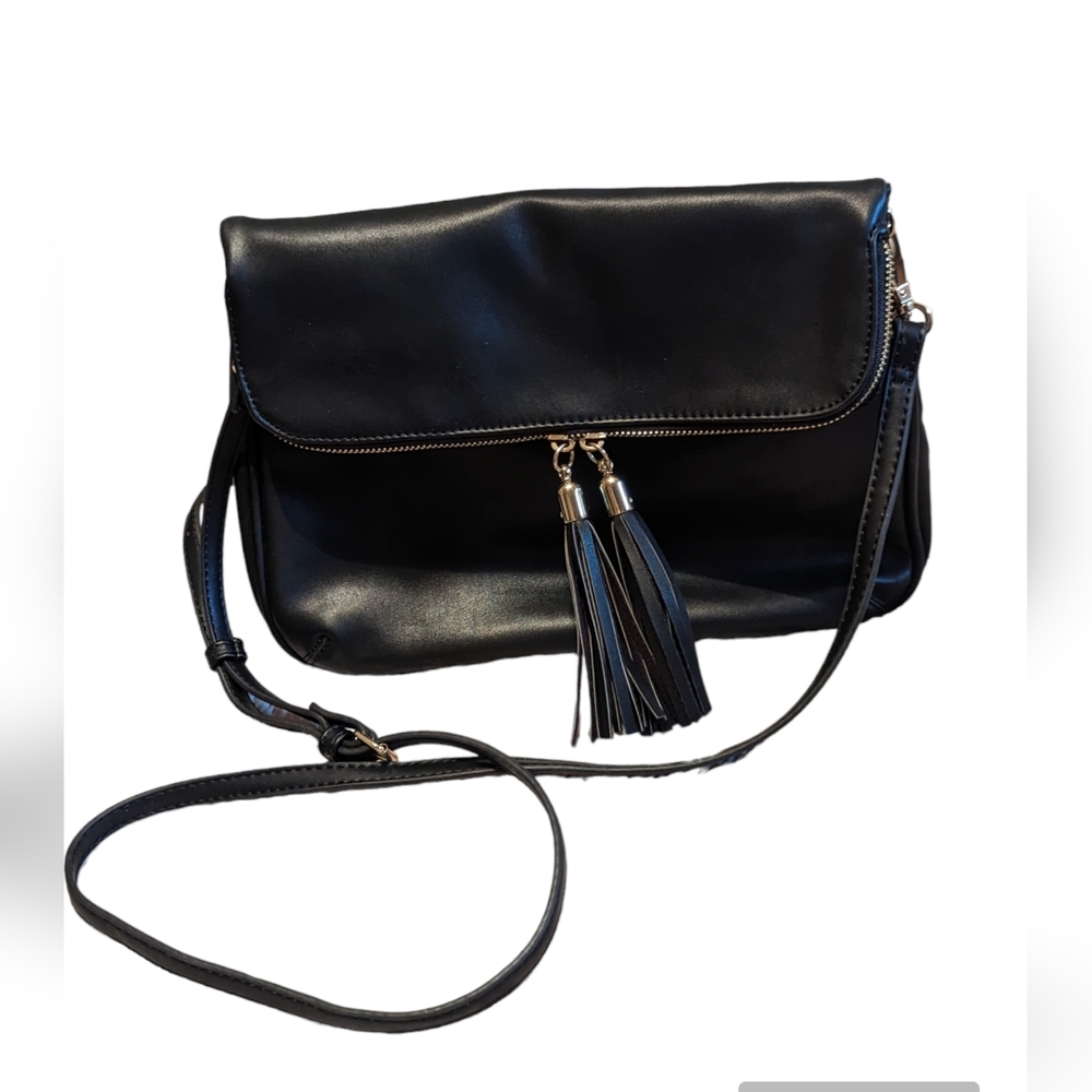 Black fold over handbag